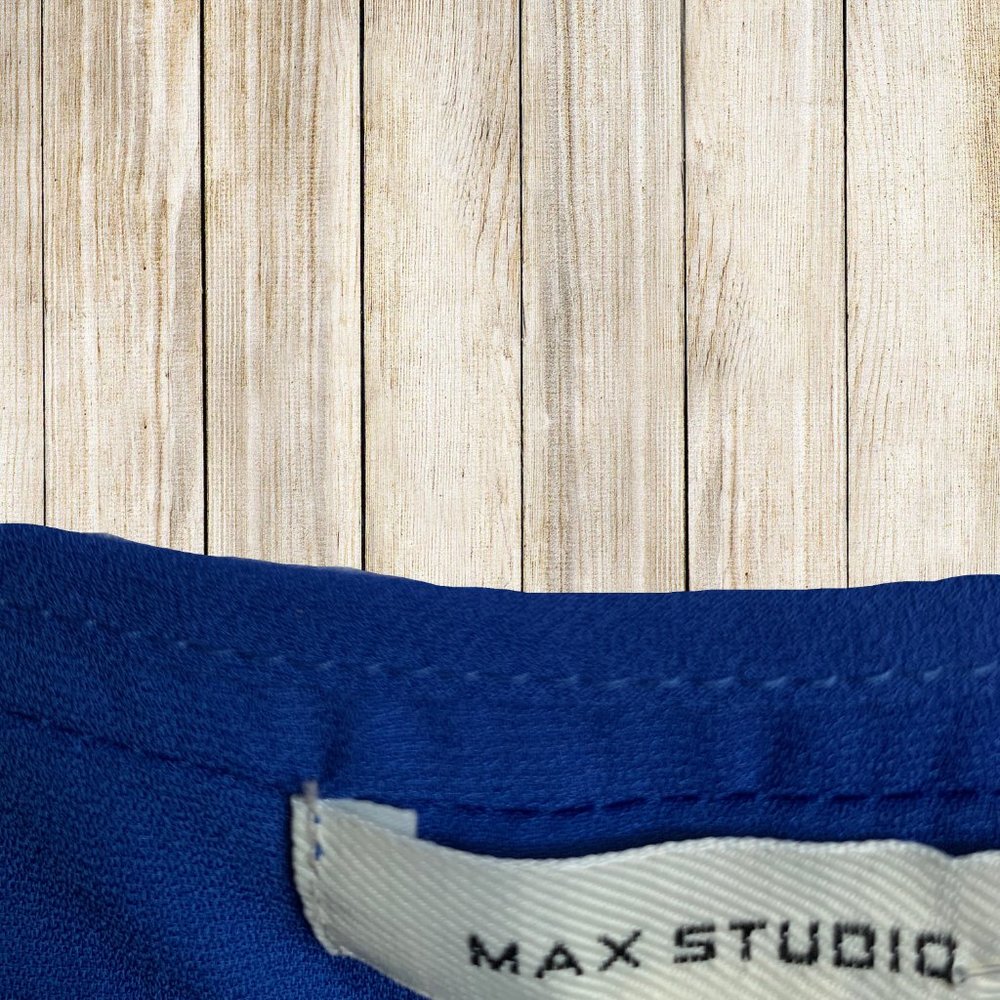 NWT Max Studio Cobalt Blue Ruffle Cap Sleeve Blouse Women’s Small - Picture 6 of 7